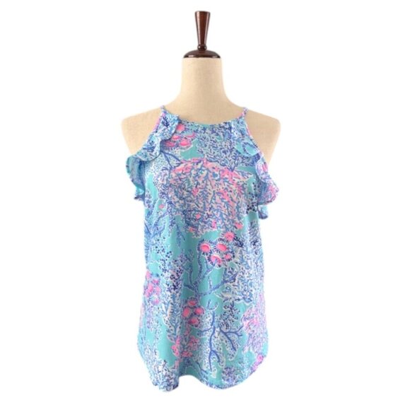 Lilly Pulitzer Blue and Pink Billie Tank Top Blouse in Now You Sea Me Medium NWT - Picture 3 of 15